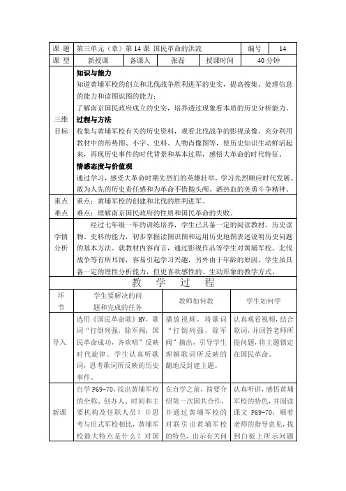 第14课国民革命的洪流教案