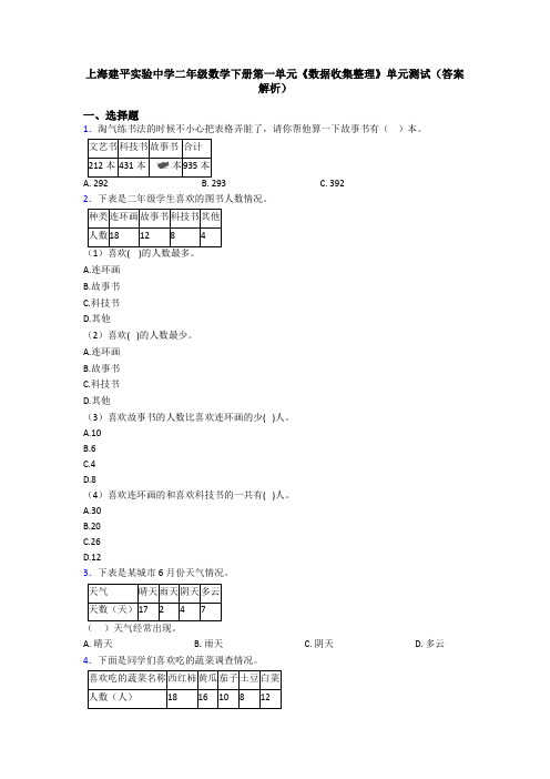 上海建平实验中学二年级数学下册第一单元《数据收集整理》单元测试(答案解析)