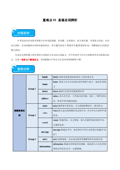 2024中考备考英语重难点01 易混名词辨析(解析版)