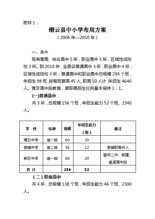 缙云县中小学布局方案