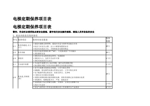 电梯定期保养项目表