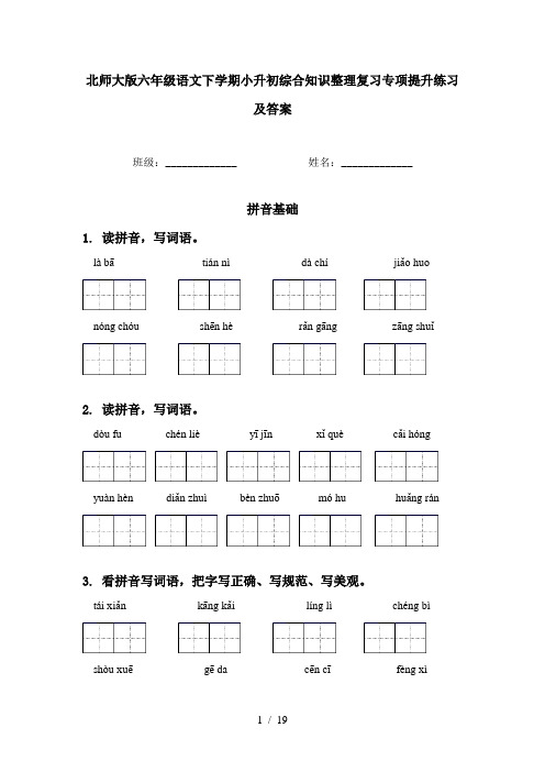 北师大版六年级语文下学期小升初综合知识整理复习专项提升练习及答案