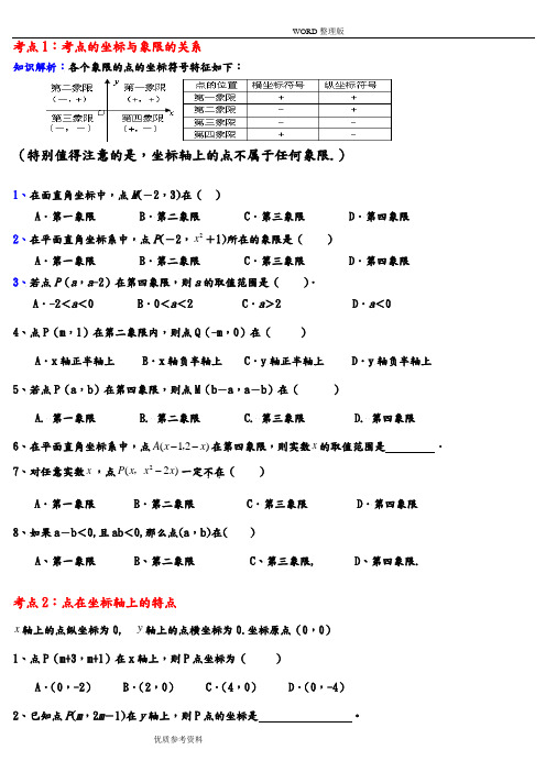 八年级数学《平面直角坐标系》经典例题