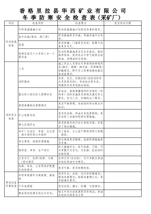 冬季防寒安全检查表