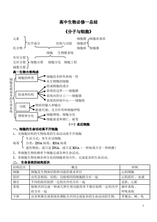 高中生物必修一知识点总结.1doc