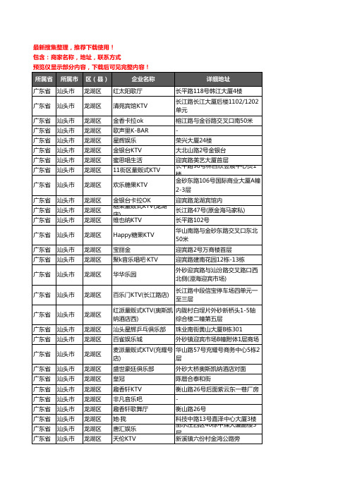 新版广东省汕头市龙湖区KTV企业公司商家户名录单联系方式地址大全45家