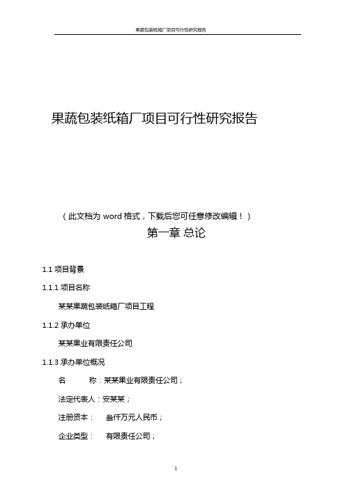 202x年果蔬包装纸箱厂项目可行性研究报告word版