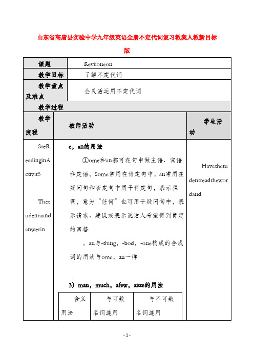 山东省高唐县实验中学九年级英语全册 不定代词复习教案 人教新目标版