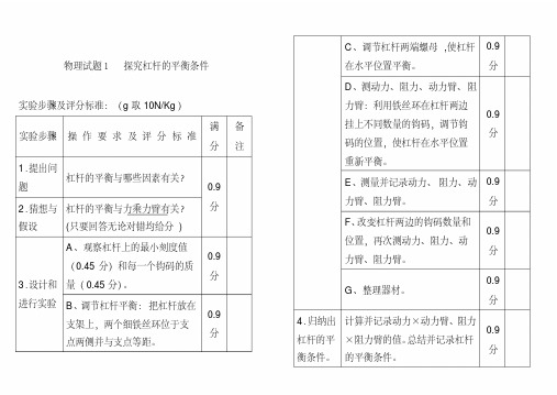 2020年中考物理实验操作考试评分标准