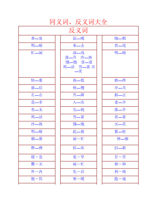 小学生同义词、反义词大全
