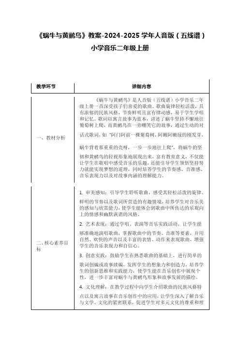 《蜗牛与黄鹂鸟》教案-2024-2025学年人音版(五线谱)小学音乐二年级上册