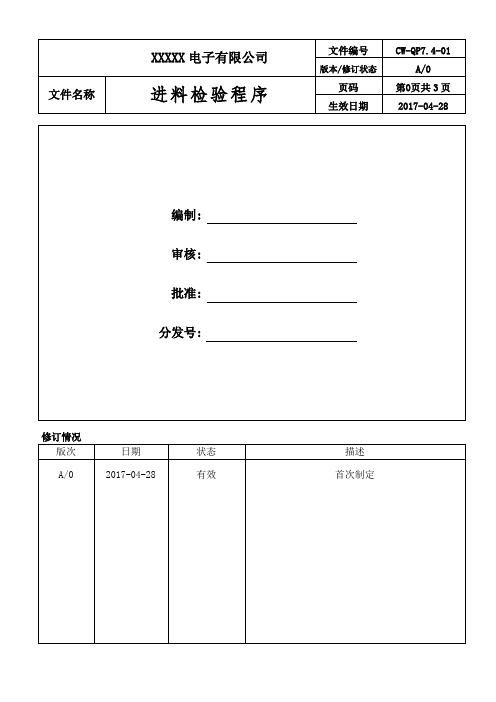 ISO9001：2015进料检验程序