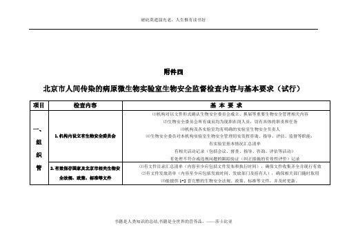 北京市人间传染的病原微生物实验室生物安全监督检查内容与基本要求(试行)