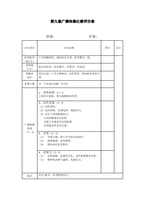 第九套广播体操比赛评分表