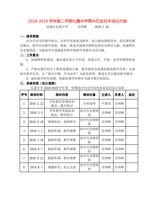 2018-2019学年第二学期礼嘉中学高中历史校本培训方案