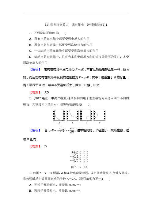 探究洛仑兹力课时作业沪科版选修