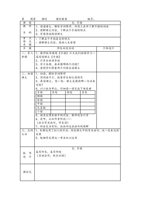 部编人教版六年级下册5手指教案1