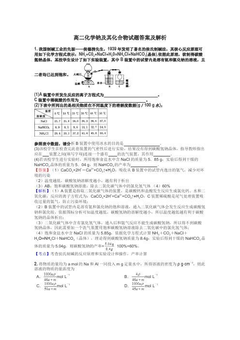 高二化学钠及其化合物试题答案及解析
