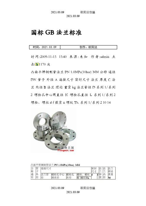 国标GB法兰盘标准尺寸之欧阳法创编