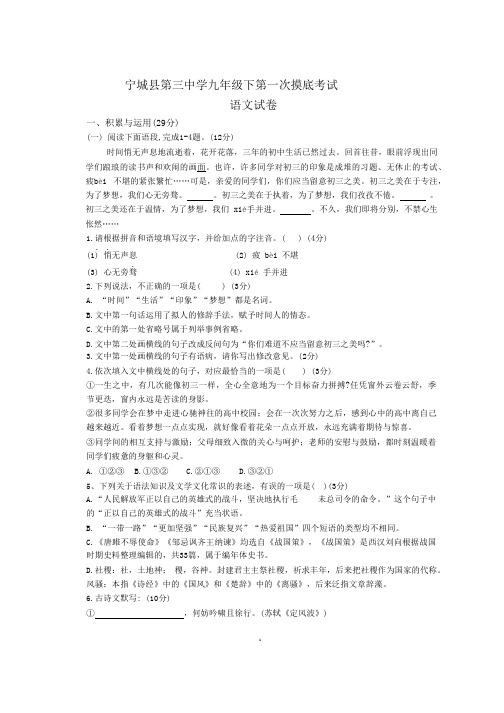 内蒙古赤峰市宁城县第三中学2023-2024学年九年级下学期第一次月考语文试题