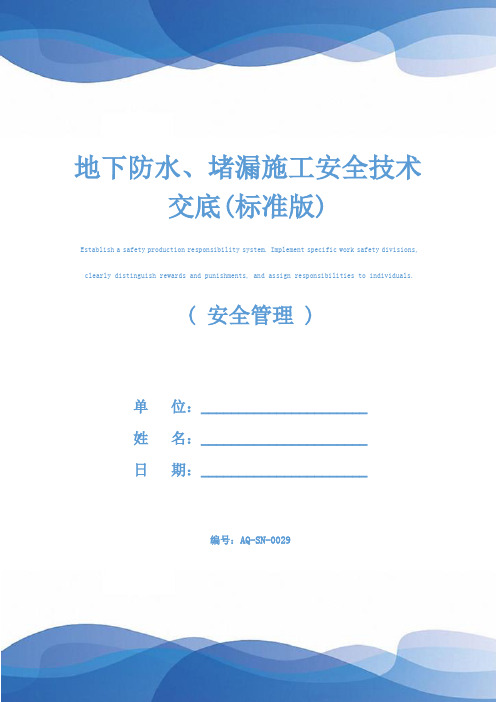 地下防水、堵漏施工安全技术交底(标准版)