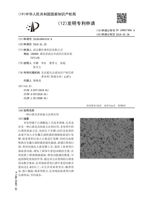 【CN109517691A】一种白酒及其制备方法和应用【专利】