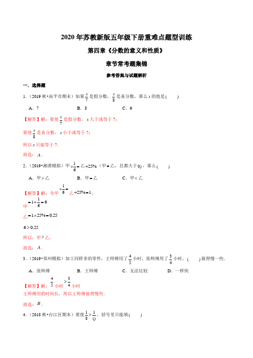 苏教新版数学五年级下册重难点题型训练第四章《分数的意义和性质》章节常考题集锦(解析版)