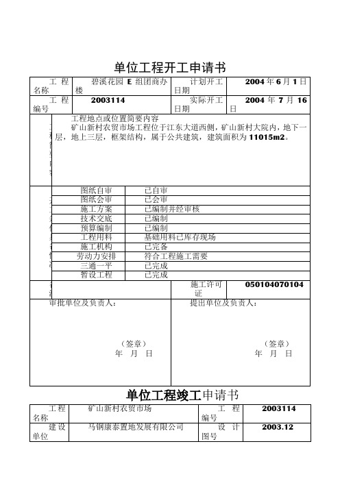 工程开工申请书