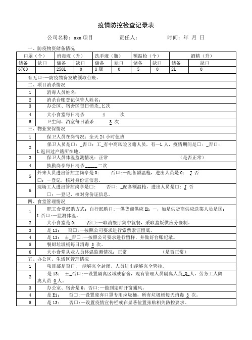 疫情防控检查记录表