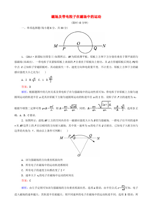 高考物理二轮复习_专题限时训练9_磁场及带电粒子在磁场中的运动(含解析)