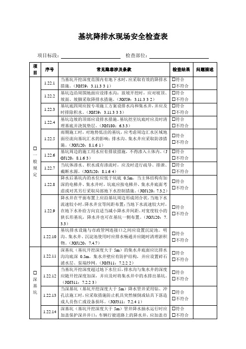 基坑降排水现场安全检查表