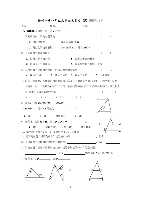 苏科版八年级下数学期末复习试卷(5)图形与证明