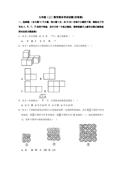 【初三数学】北京市九年级数学上期末考试测试卷(含答案解析)