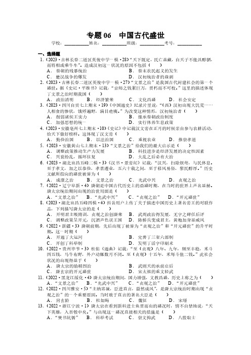 专题06 中国古代盛世-普通用卷