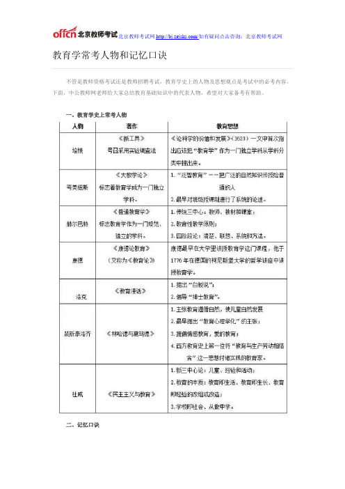 教育学常考人物和记忆口诀