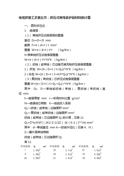 电缆挤塑工艺第五节：挤压式绝缘及护层材料的计算