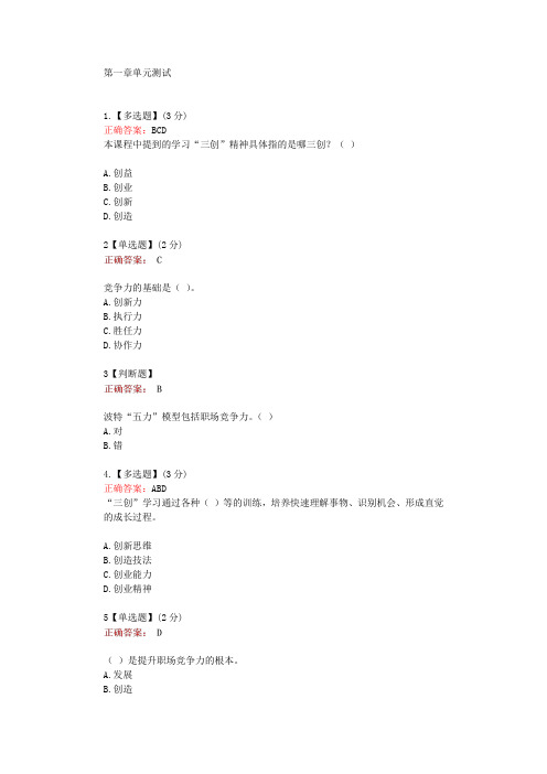 在线网课知慧《创新创业创造：职场竞争力密钥(上海对外经贸大学)》单元测试考核答案