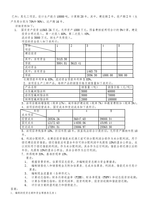 财务管理专业项目评估练习题