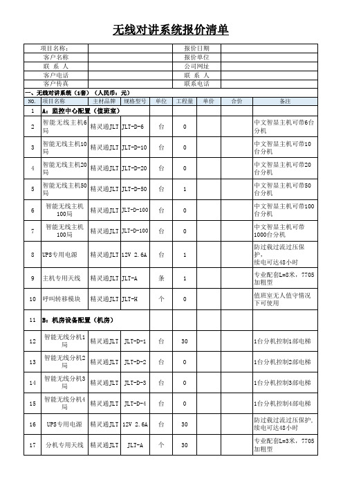 无线对讲系统工程配置报价v1