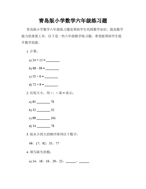 青岛版小学数学六年级练习题