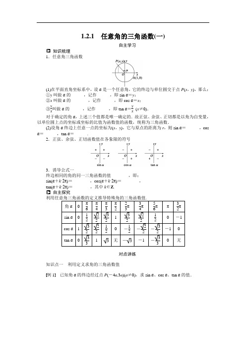 人教a版必修4学案：1.2.1任意角的三角函数(1)(含答案)