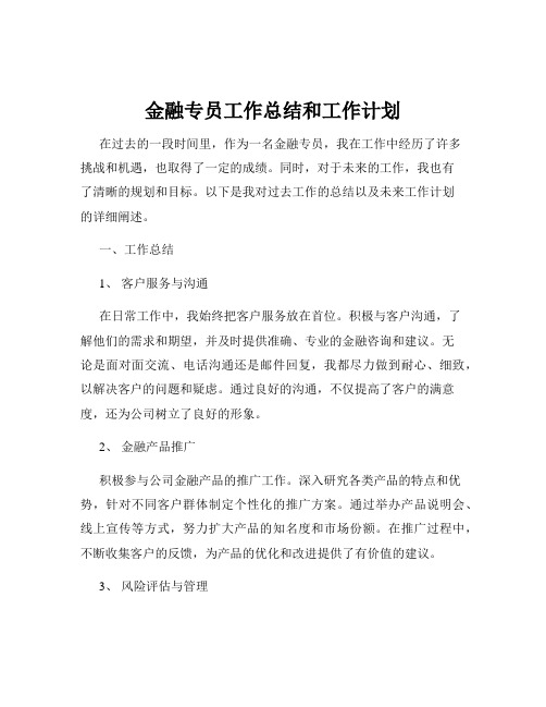 金融专员工作总结和工作计划