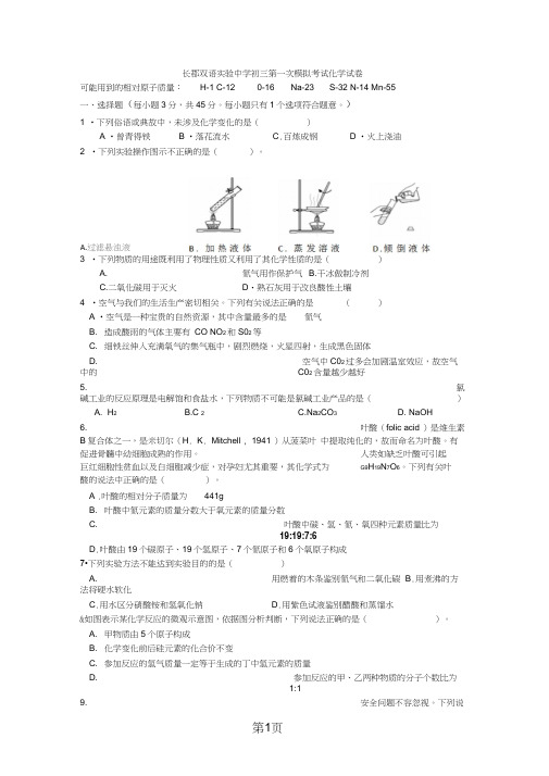 湖南省长沙市长郡双语实验中学九年级第一次模拟考试化学试题