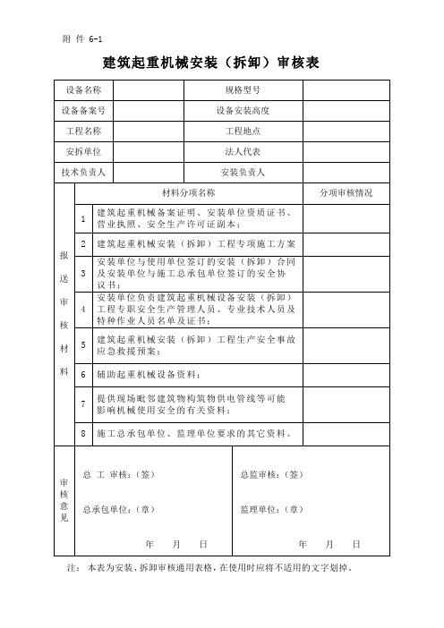 建筑起重机械安装(拆卸)审核表