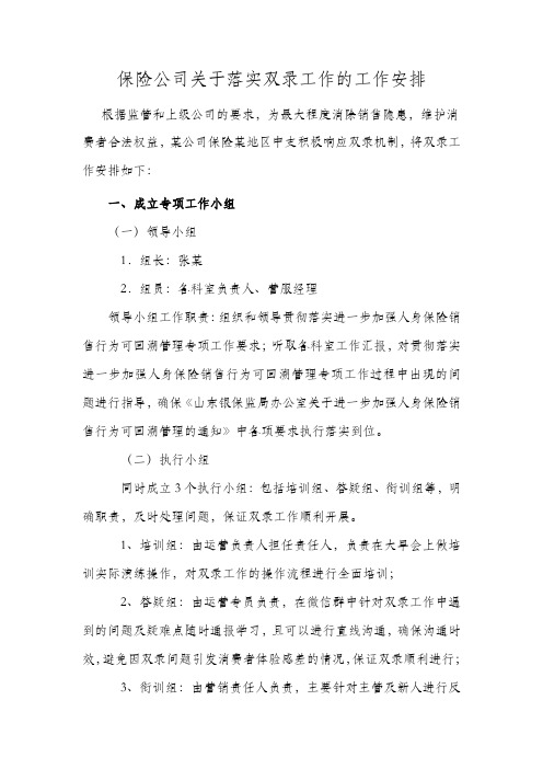 保险公司关于落实双录工作的安排