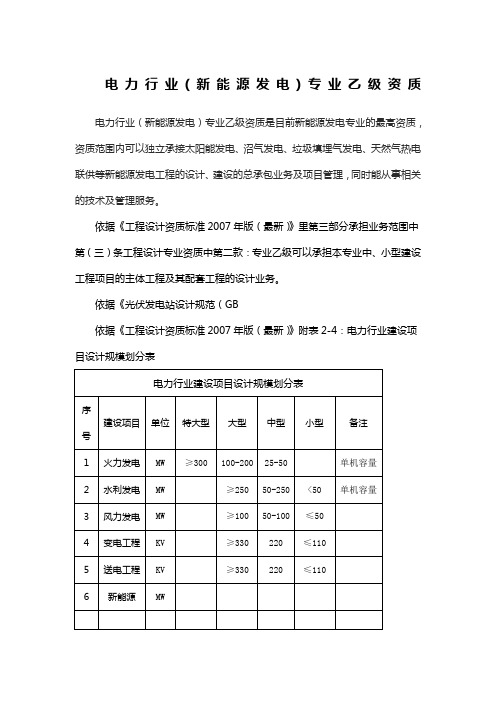 电力行业(新能源发电)专业乙级资质