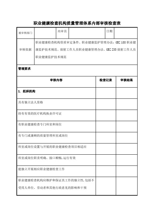 职业健康检查机构质量管理体系内部审核检查表