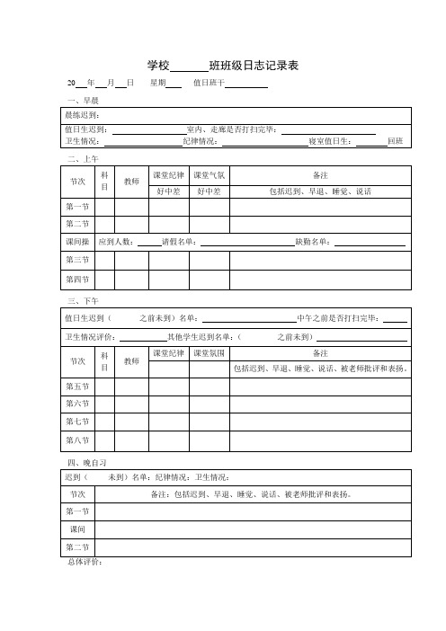 班级日志记录样表