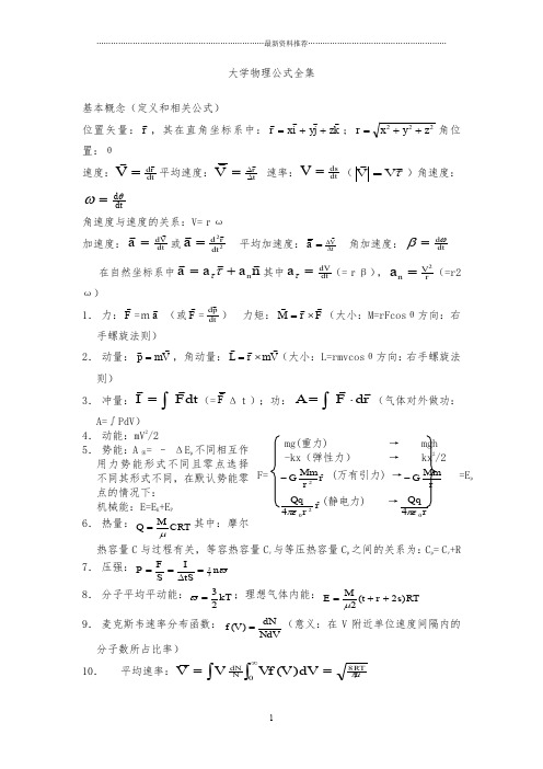 大学物理公式全集精编版