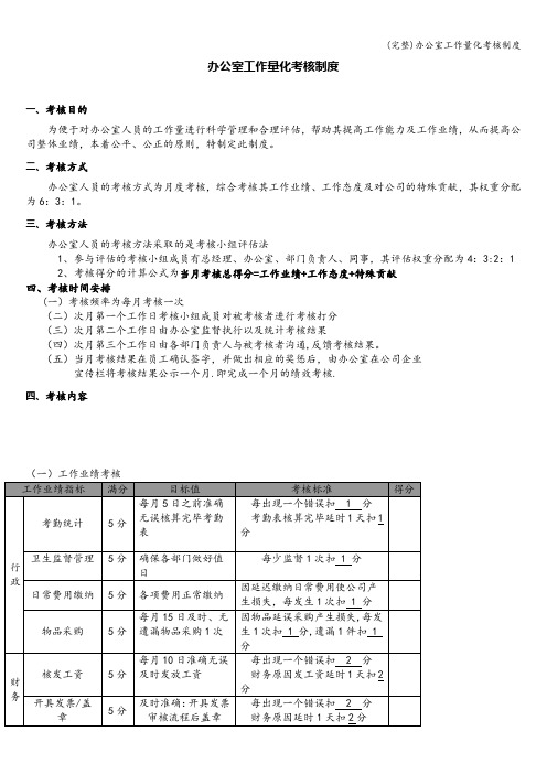 (完整)办公室工作量化考核制度